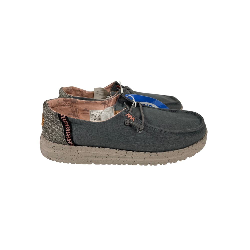 Hey Dude Wendy Washed Youth 2 Charcoal Canvass Slip On